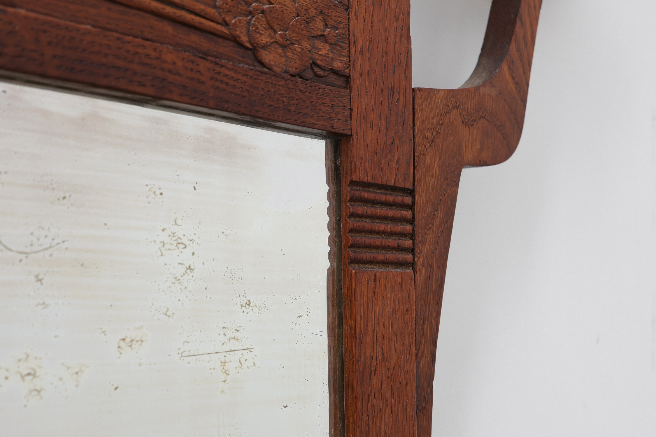 Art Nouveau Oak Coat Rack with Mirror and Floral Carvings, Belgium, circa 1910thumbnail
